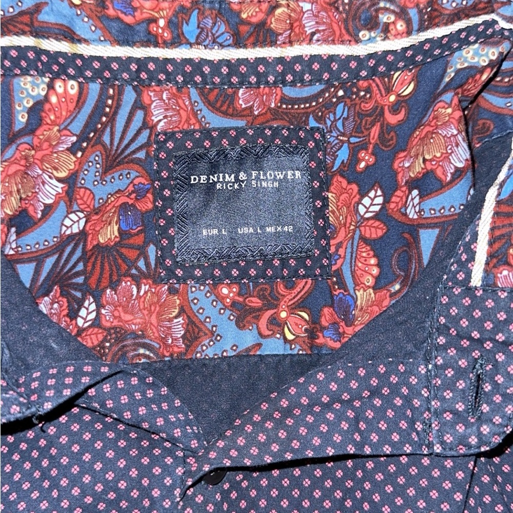Denim & Flower Blue and Red Leather Card Holder